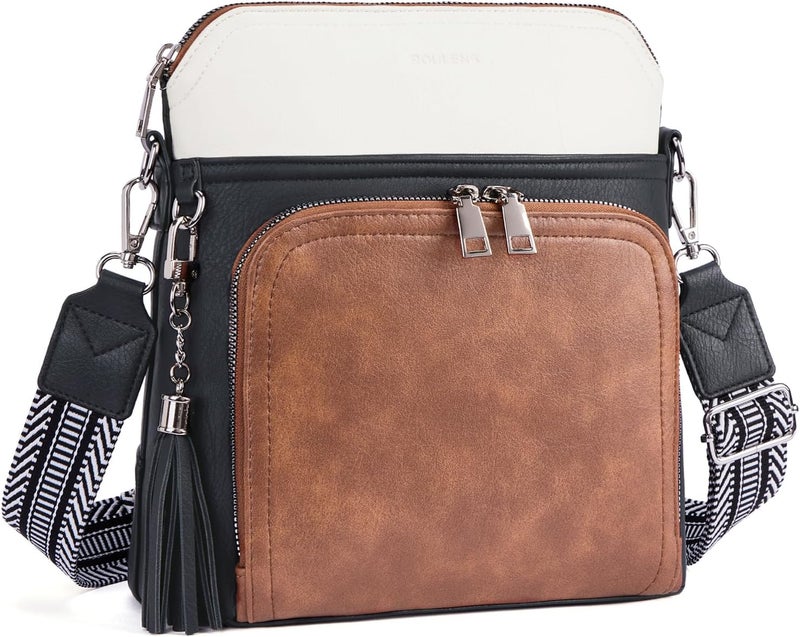 Roulens Crossbody Purse for Women Vegan Leather Medium Crossbody Wallet Bag for Travel Women Shoulder Handbags with Tassel - Image 1